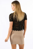 Contrast Lace Short Sleeve Top In Black