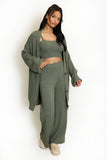 Three Piece Long Cardigan And Wide Leg Trouser Set