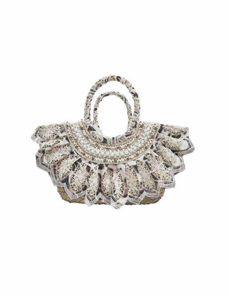 Leopard Lace Oversized Wicker Tote Bg