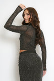 Embellished Sheer Crop Top And Midi Skirt Set