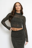 Embellished Sheer Crop Top And Midi Skirt Set