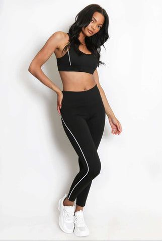 Contrast Lining Muscle Back Gym Set