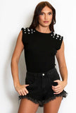 Studded Padded Shoulder Top