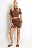 Ribbed Button Front Top And Shorts Set