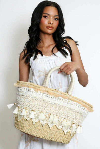 Tassel Oversized Wicker Tote Bag