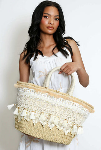 Tassel Oversized Wicker Tote Bag