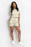 Ribbed Button Front Top And Shorts Set