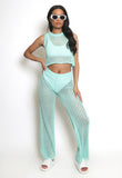 Pointelle Knit Top And Trouser Set