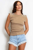 Studded Padded Shoulder Top