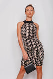Black Printed Halter Bodycon Dress
