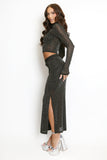 Embellished Sheer Crop Top And Midi Skirt Set