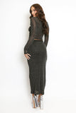 Embellished Sheer Crop Top And Midi Skirt Set
