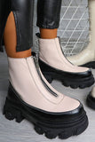 Cream Zip Front Chunky Sole Boots