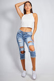 Denim Cropped Distressed Jeans