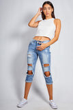 Denim Cropped Distressed Jeans