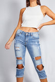 Denim Cropped Distressed Jeans