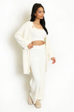 Three Piece Long Cardigan And Wide Leg Trouser Set