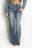 Vintage Denim Cropped Jacket And Wide Leg Jeans Set