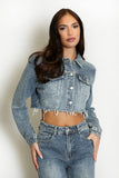 Vintage Denim Cropped Jacket And Wide Leg Jeans Set