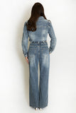 Vintage Denim Cropped Jacket And Wide Leg Jeans Set