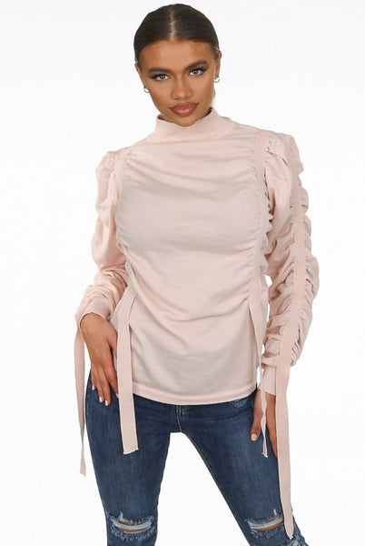 Straps Trim Mock Neck Jumper