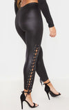 Black Coated Lace-Up Leggings