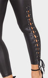 Black Coated Lace-Up Leggings