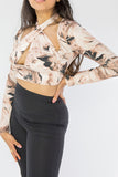 Stone Marble Print Cross Wrap Halter Crop Top