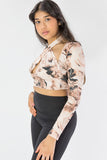 Stone Marble Print Cross Wrap Halter Crop Top