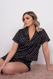 Black Polka Dot Satin Short PJ Set