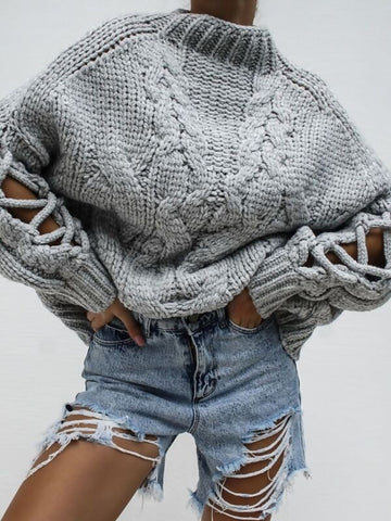 Braided Sleeve Chunky Knitted Jumper