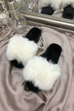 White Fluffy Faux Fur Slider Slippers