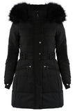 Longline Black Puffer Coat With Faux Fur