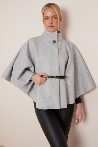 Grey Belted Cape Coat