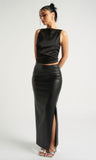 Black Maxi Side Split PU Skirt