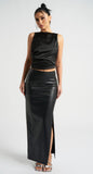 Black Maxi Side Split PU Skirt