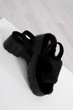 Black Fluffy Strap Chunky Platform Sandals