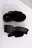 Black Fluffy Strap Chunky Platform Sandals
