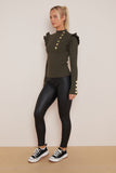 Khaki Frill Sleeve Gold Button Top