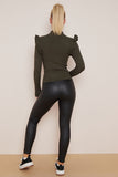 Khaki Frill Sleeve Gold Button Top