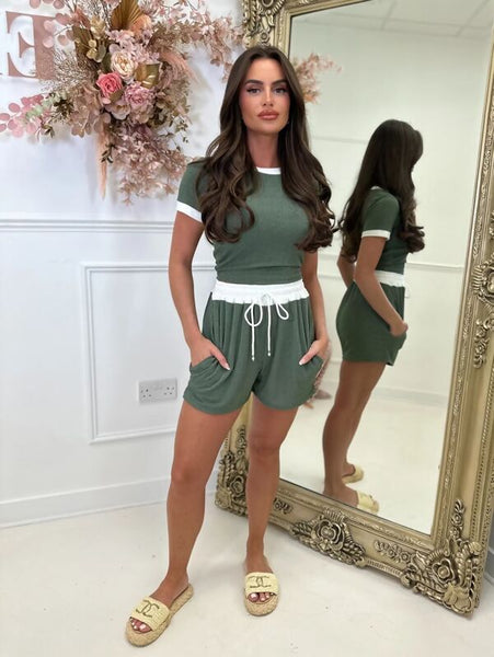 Contrast Waistband Top And Short Set