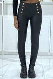 Black Gold Button Faux Leather Leggings