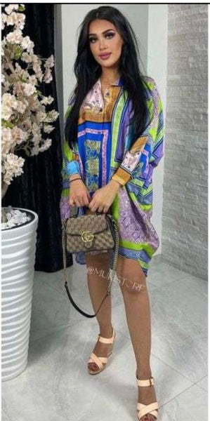 Scarf Print Oversized Floral Shirt