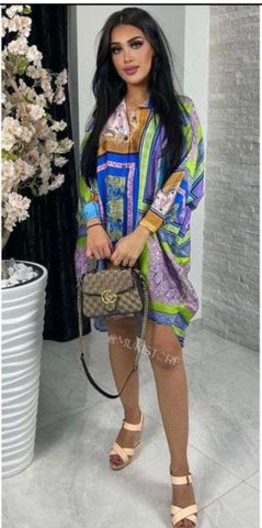 Scarf Print Oversized Floral Shirt