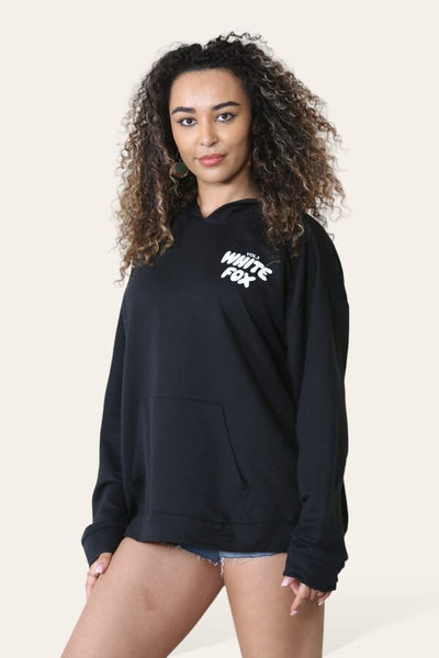 Ladies Oversized White Fox Print Hoodie