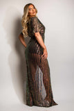 Black Sequin Maxi Dress With Split