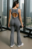 Dark Grey Cut Out Back Piped Edging Flared Jumpsuit