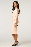 Nude Classy V-Neck Off Shoulder Midi Dress