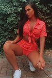 Khaki Utility Shorts and Shirt Co-Ord Sets