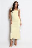 Square Gathered Neck Midi Dress